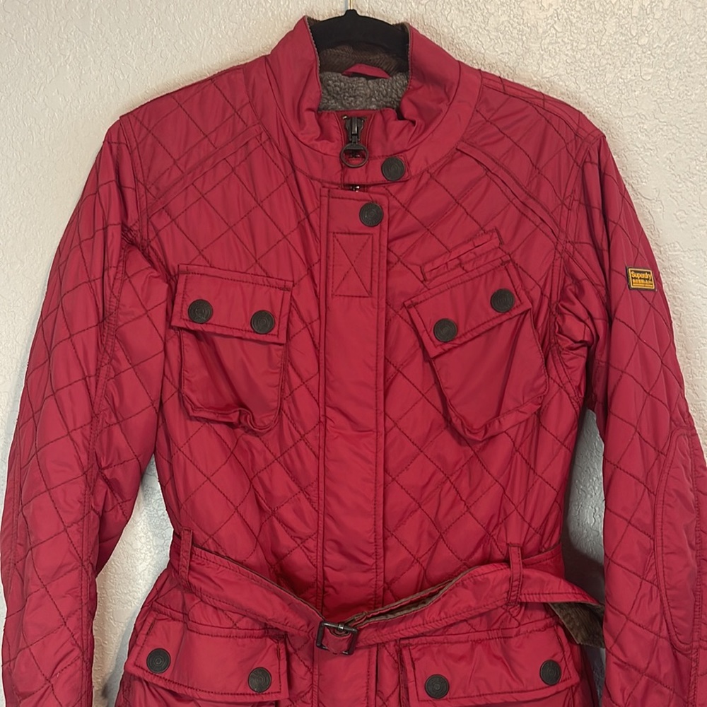 Superdry Motorbike Japan Womens Red Quilted Jacket Fleece Lined Size Medium - Picture 3 of 15